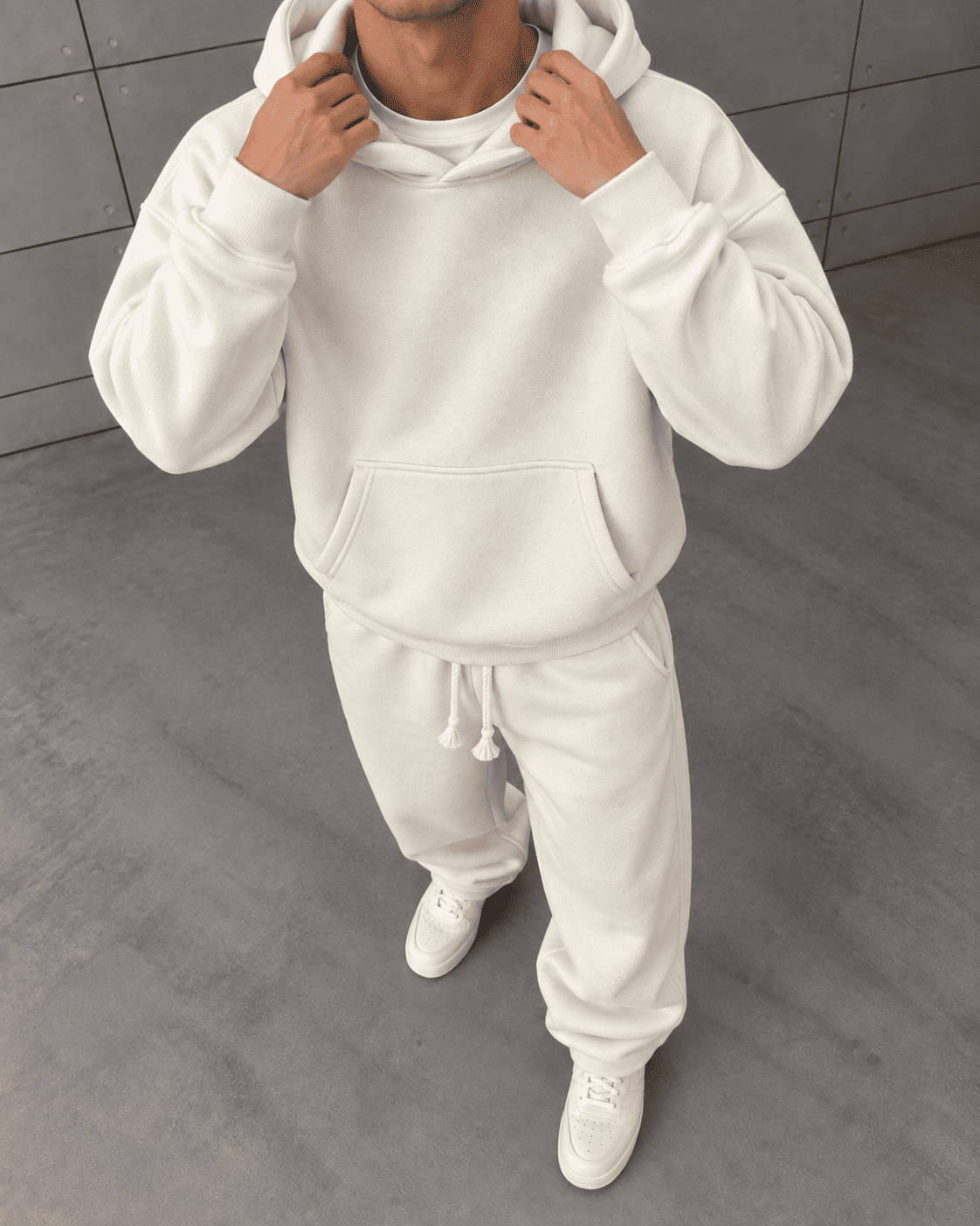 Basic Hoodie Takım Bej