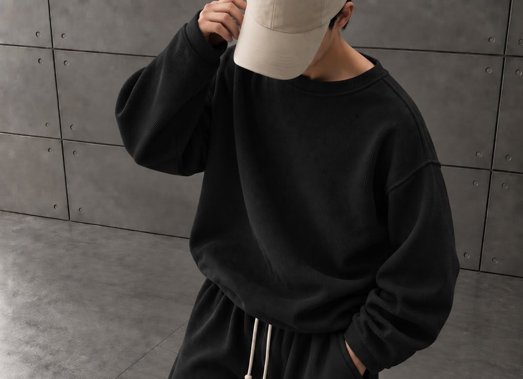 Siyah Waffle Hoodie