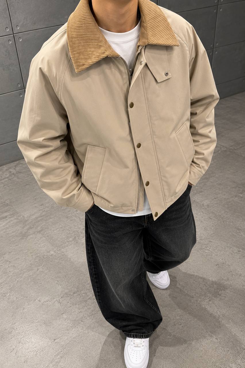 Bej Kadife Yaka Bomber